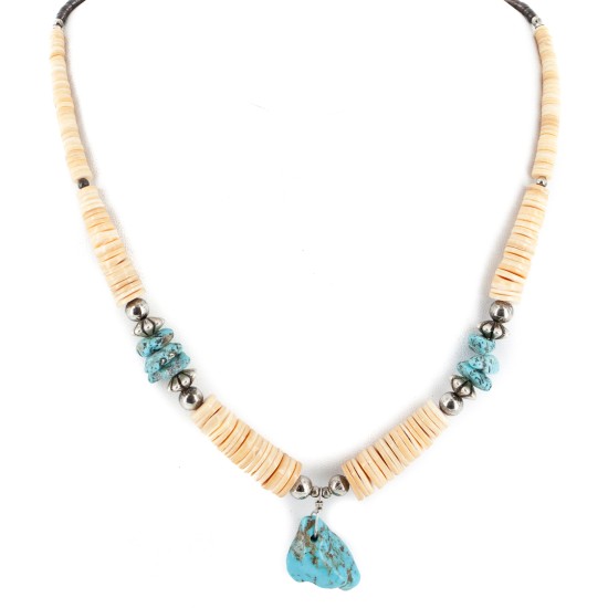 Certified Authentic Navajo .925 Sterling Silver Natural Turquoise Graduated Melon Shell Native American Necklace 15412-5 Certified Authentic Navajo .925 Sterling Silver Natural Turquoise Graduated Melon Shell Native American Necklace 15412-5