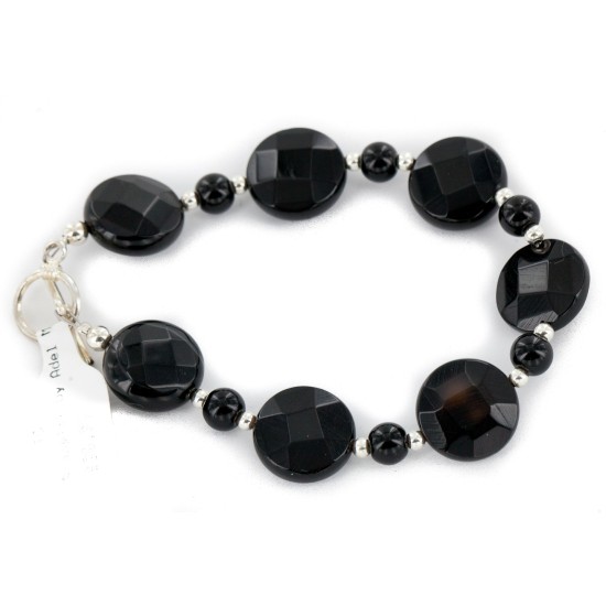 Certified Authentic Navajo Nickel Natural Black Onyx Native American Bracelet 13025-4 Certified Authentic Navajo Nickel Natural Black Onyx Native American Bracelet 13025-4