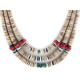 Certified Authentic 3 Strand Navajo .925 Sterling Silver Natural Turquoise Coral Graduated Heishi Native American Necklace 15931-1