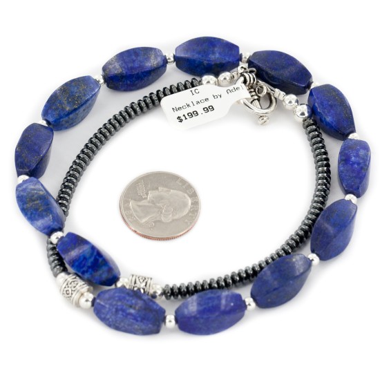 Certified Authentic Navajo Nickel Natural Lapis Lazuli Hematite Native American Necklace 25320-2 Certified Authentic Navajo Nickel Natural Lapis Lazuli Hematite Native American Necklace 25320-2