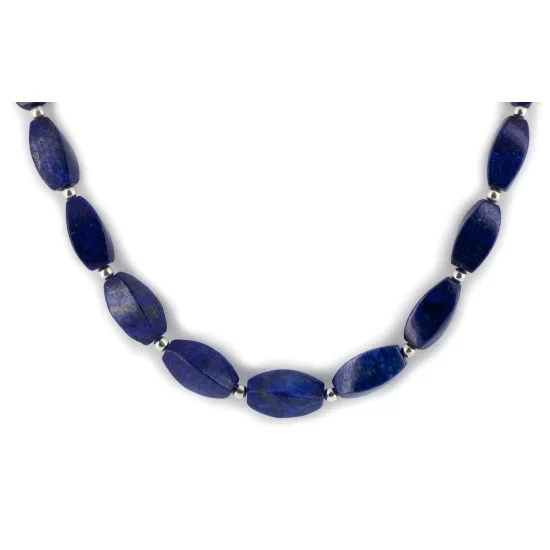 Certified Authentic Navajo Nickel Natural Lapis Lazuli Hematite Native American Necklace 25320-1