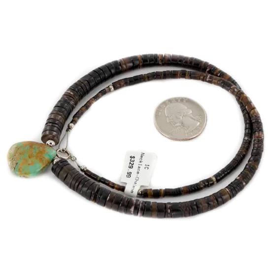 Certified Authentic Drop Navajo .925 Sterling Silver Natural Turquoise Graduated Heishi Native American Necklace 7501008-52 Certified Authentic Drop Navajo .925 Sterling Silver Natural Turquoise Graduated Heishi Native American Necklace 7501008-52