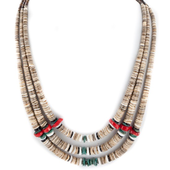 Certified Authentic 3 Strand Navajo .925 Sterling Silver Natural Turquoise Coral Graduated Heishi Native American Necklace 15931-1 Certified Authentic 3 Strand Navajo .925 Sterling Silver Natural Turquoise Coral Graduated Heishi Native American Necklace 15931-1