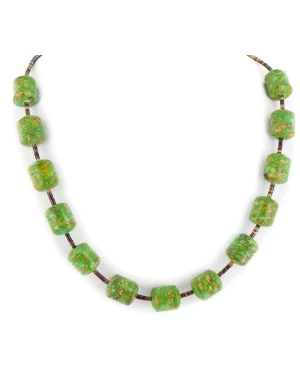 Certified Authentic Navajo .925 Sterling Silver Composite Gaspeite Heishi Native American Necklace 17047-1 Certified Authentic Navajo .925 Sterling Silver Composite Gaspeite Heishi Native American Necklace 17047-1