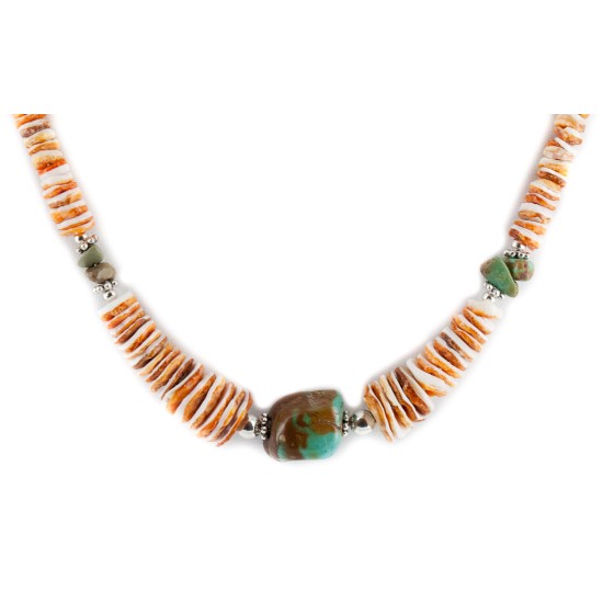 Certified Authentic Navajo .925 Sterling Silver Natural Turquoise Graduated Spiny Oyster Native American Necklace 17059