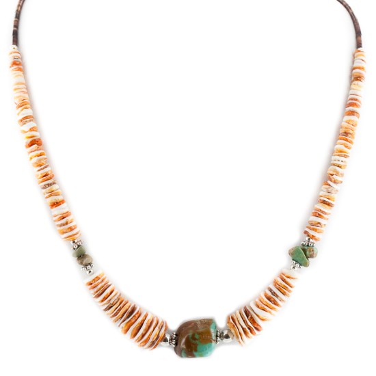 Certified Authentic Navajo .925 Sterling Silver Natural Turquoise Graduated Spiny Oyster Native American Necklace 17059