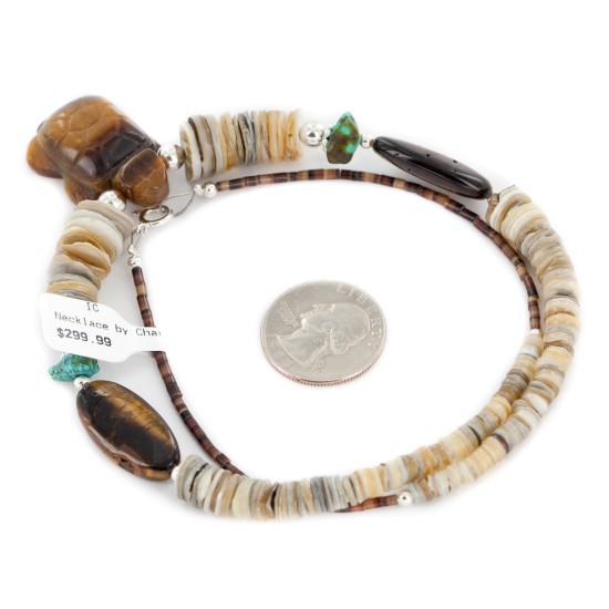 Turtle Certified Authentic Navajo .925 Sterling Silver Natural Turquoise Graduated Melon Shell Tigers Eye Native American Necklace 790108 Turtle Certified Authentic Navajo .925 Sterling Silver Natural Turquoise Graduated Melon Shell Tigers Eye Native American Necklace 790108