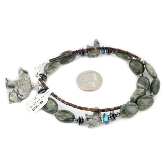 Bear Certified Authentic Navajo .925 Sterling Silver Natural Turquoise Green Jasper Hematite Agate Native American Necklace 17045 Bear Certified Authentic Navajo .925 Sterling Silver Natural Turquoise Green Jasper Hematite Agate Native American Necklace 17045