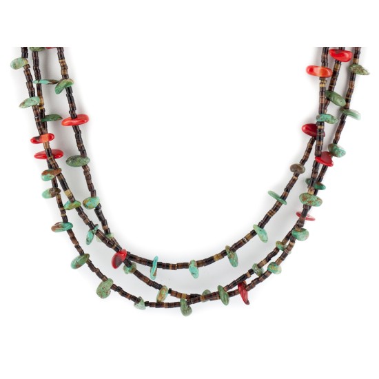 3 Strand Certified Authentic Navajo .925 Sterling Silver Natural Turquoise Coral Heishi Native American Necklace 18108-20 3 Strand Certified Authentic Navajo .925 Sterling Silver Natural Turquoise Coral Heishi Native American Necklace 18108-20