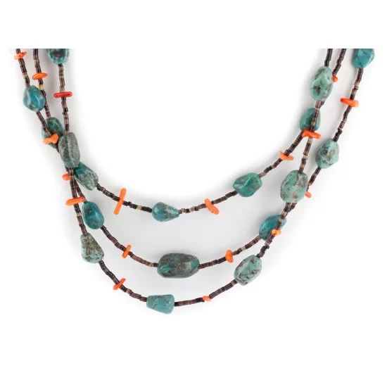 3 Strand Certified Authentic Navajo .925 Sterling Silver Natural Turquoise Coral Heishi Native American Necklace 15297-18 3 Strand Certified Authentic Navajo .925 Sterling Silver Natural Turquoise Coral Heishi Native American Necklace 15297-18