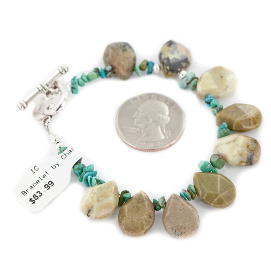 Certified Authentic Navajo Nickel Natural Turquoise Green Jasper Native American Bracelet 12976-1