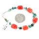Certified Authentic Navajo .925 Sterling Silver Natural Turquoise Coral Native American Bracelet 12977-1