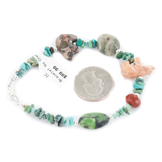 Delicate Certified Authentic Navajo .925 Sterling Silver Natural Turquoise Jasper Native American Bracelet 12979-1 Delicate Certified Authentic Navajo .925 Sterling Silver Natural Turquoise Jasper Native American Bracelet 12979-1