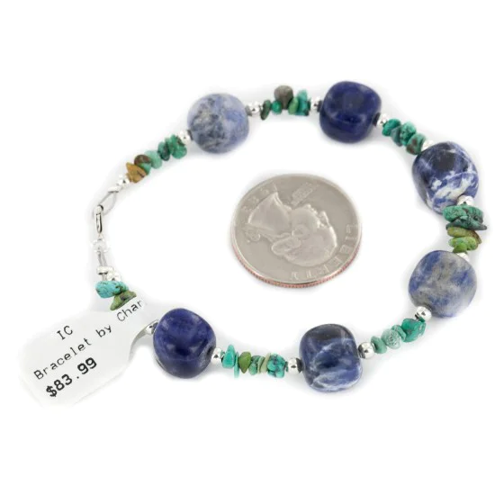 Delicate Certified Authentic Navajo .925 Sterling Silver Natural Turquoise Lapis Native American Bracelet 12976-2 Delicate Certified Authentic Navajo .925 Sterling Silver Natural Turquoise Lapis Native American Bracelet 12976-2