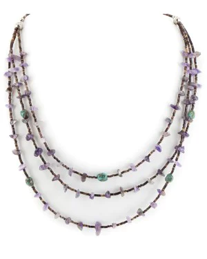 3 Strand Certified Authentic Navajo .925 Sterling Silver Natural Turquoise Amethyst Native American Necklace 15585-112 3 Strand Certified Authentic Navajo .925 Sterling Silver Natural Turquoise Amethyst Native American Necklace 15585-112