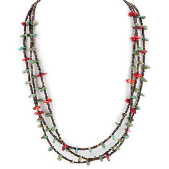 3 Strand Certified Authentic Navajo .925 Sterling Silver Natural Turquoise Coral Heishi Native American Necklace 18108-20 3 Strand Certified Authentic Navajo .925 Sterling Silver Natural Turquoise Coral Heishi Native American Necklace 18108-20