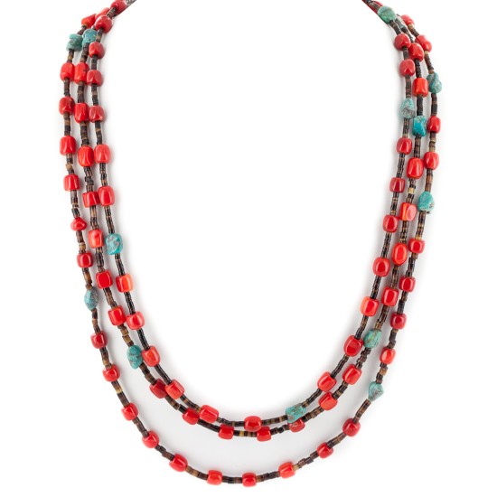 3 Strand Certified Authentic Navajo .925 Sterling Silver Natural Turquoise Coral Native American Necklace 18133-2 3 Strand Certified Authentic Navajo .925 Sterling Silver Natural Turquoise Coral Native American Necklace 18133-2