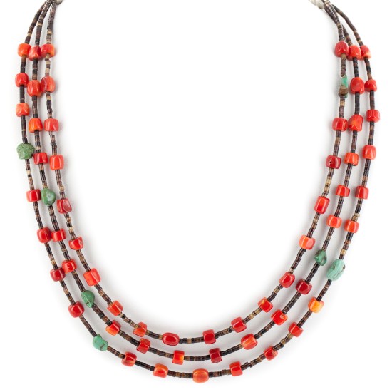 3 Strand Certified Authentic Navajo .925 Sterling Silver Natural Turquoise Coral Native American Necklace 18133-3 3 Strand Certified Authentic Navajo .925 Sterling Silver Natural Turquoise Coral Native American Necklace 18133-3