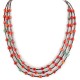 3 Strand Certified Authentic Navajo .925 Sterling Silver Natural Turquoise Coral Native American Necklace 18133-3 3 Strand Certified Authentic Navajo .925 Sterling Silver Natural Turquoise Coral Native American Necklace 18133-3