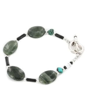 Certified Authentic Navajo Nickel Natural Turquoise Green Jasper Native American Bracelet 12975-6