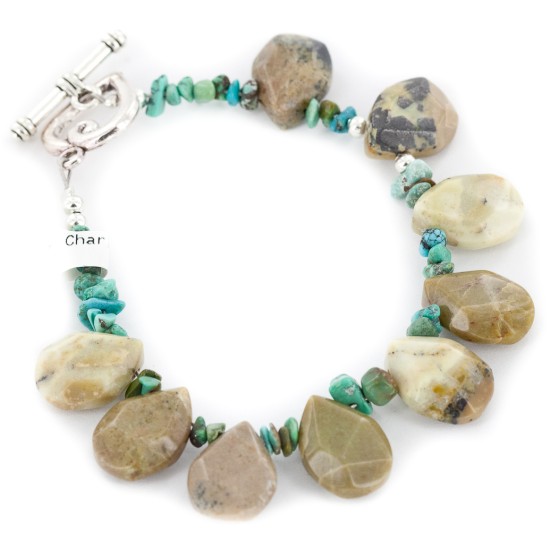 Certified Authentic Navajo Nickel Natural Turquoise Green Jasper Native American Bracelet 12976-1