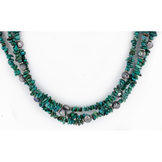 Certified Authentic 3 Strand Navajo .925 Sterling Silver Natural Turquoise and Mother of Pearl Native American Necklace 25267 Certified Authentic 3 Strand Navajo .925 Sterling Silver Natural Turquoise and Mother of Pearl Native American Necklace 25267