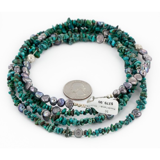 Certified Authentic 3 Strand Navajo .925 Sterling Silver Natural Turquoise and Mother of Pearl Native American Necklace 25267 Certified Authentic 3 Strand Navajo .925 Sterling Silver Natural Turquoise and Mother of Pearl Native American Necklace 25267