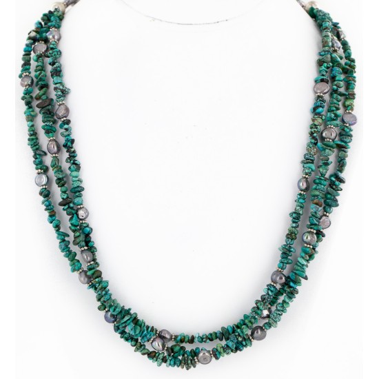 Certified Authentic 3 Strand Navajo .925 Sterling Silver Natural Turquoise and Mother of Pearl Native American Necklace 25267 Certified Authentic 3 Strand Navajo .925 Sterling Silver Natural Turquoise and Mother of Pearl Native American Necklace 25267