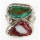 .925 Sterling Silver Handmade Certified Authentic Navajo Natural Turquoise and Spiny Oyster Native American Ring  16982-1