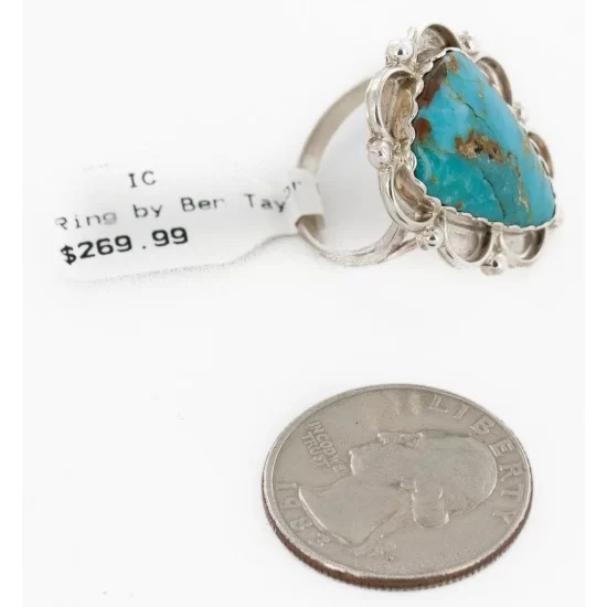 .925 Sterling Silver Handmade Certified Authentic Navajo Natural Turquoise Native American Ring 17003-2 .925 Sterling Silver Handmade Certified Authentic Navajo Natural Turquoise Native American Ring 17003-2