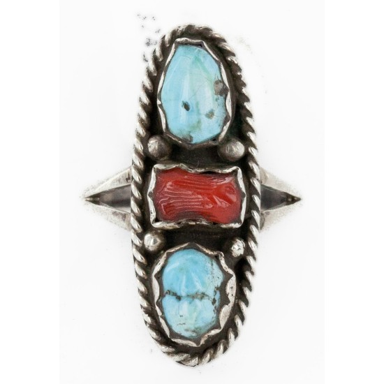 $250Tag Silver Navajo Natural Kingman Turquoise Coral Native American Necklace 