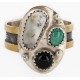 12kt Gold Filled 925 Sterling Silver Handmade Certified Authentic Navajo Natural Turquoise and Black Onyx and White Buffalo Native American Ring  12691-1