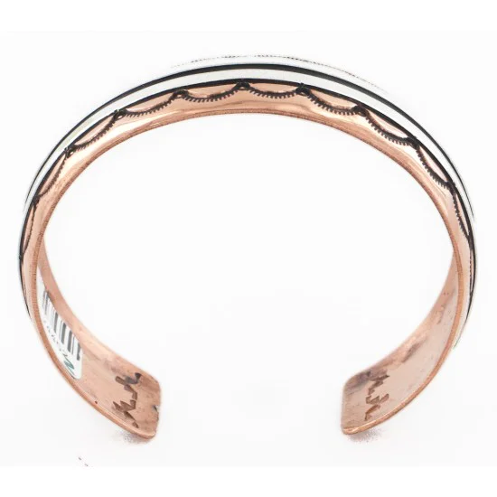 Handmade Certified Authentic Navajo Pure .925 Sterling Silver and Copper Native American Bracelet 24452-2 Handmade Certified Authentic Navajo Pure .925 Sterling Silver and Copper Native American Bracelet 24452-2