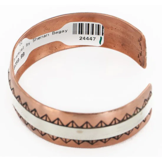 Handmade Certified Authentic Navajo Pure .925 Sterling Silver and Copper Native American Bracelet 24447-1