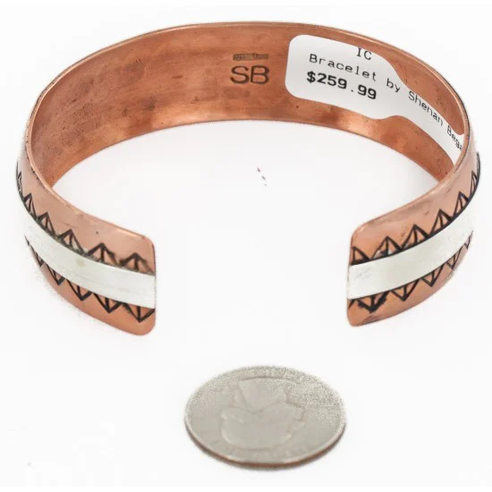 Handmade Certified Authentic Navajo Pure .925 Sterling Silver and Copper Native American Bracelet 24447-1