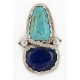 .925 Sterling Silver Handmade Certified Authentic Navajo Natural Turquoise and Lapis Native American Ring  17002-4