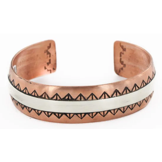 Handmade Certified Authentic Navajo Pure .925 Sterling Silver and Copper Native American Bracelet 24447-1