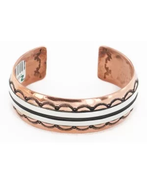 Handmade Certified Authentic Navajo Pure .925 Sterling Silver and Copper Native American Bracelet 24452-2