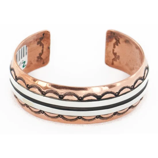 Handmade Certified Authentic Navajo Pure .925 Sterling Silver and Copper Native American Bracelet 24452-2 Handmade Certified Authentic Navajo Pure .925 Sterling Silver and Copper Native American Bracelet 24452-2
