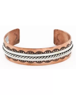 Handmade Certified Authentic Navajo Pure .925 Sterling Silver and Copper Native American Bracelet  24452-3