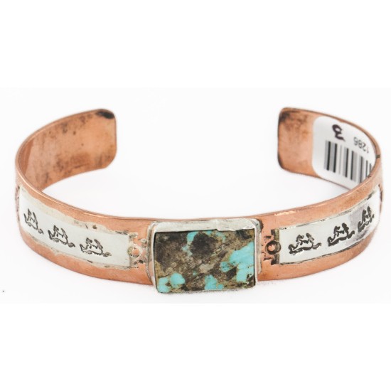 Handmade Horse Certified Authentic Navajo Pure .925 Sterling Silver and Copper Natural Turquoise Native American Bracelet 1286-3 Handmade Horse Certified Authentic Navajo Pure .925 Sterling Silver and Copper Natural Turquoise Native American Bracelet 1286-3