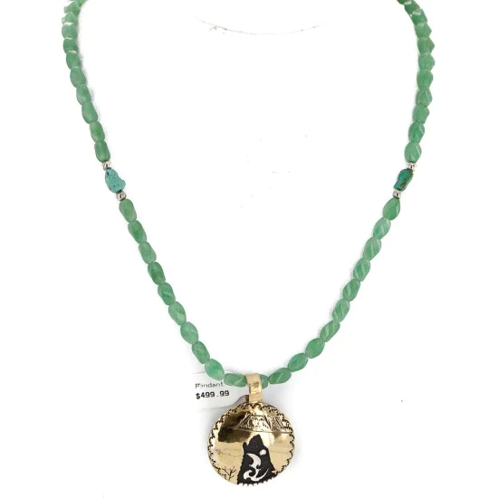 Certified Authentic Wolf 12kt Gold Filled and .925 Sterling Silver Handmade Natural Turquoise Jade Native American Necklace 24420-4-10225 Certified Authentic Wolf 12kt Gold Filled and .925 Sterling Silver Handmade Natural Turquoise Jade Native American Necklace 24420-4-10225