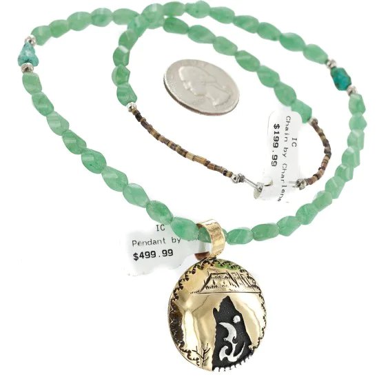 Certified Authentic Wolf 12kt Gold Filled and .925 Sterling Silver Handmade Natural Turquoise Jade Native American Necklace 24420-4-10225 Certified Authentic Wolf 12kt Gold Filled and .925 Sterling Silver Handmade Natural Turquoise Jade Native American Necklace 24420-4-10225