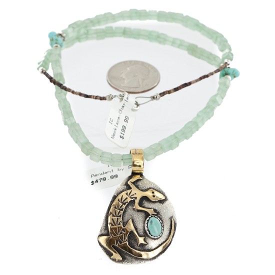 Certified Authentic 12kt Gold Filled and .925 Sterling Silver Handmade Gecko Turquoise Jade Native American Necklace 24422-5-790101 Certified Authentic 12kt Gold Filled and .925 Sterling Silver Handmade Gecko Turquoise Jade Native American Necklace 24422-5-790101