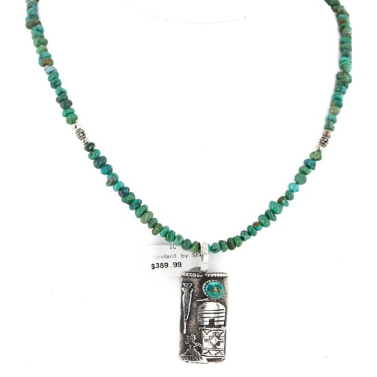 Certified Authentic .925 Sterling Silver Handmade Storyteller Natural Turquoise Native American Necklace 24424-3-790102 Certified Authentic .925 Sterling Silver Handmade Storyteller Natural Turquoise Native American Necklace 24424-3-790102