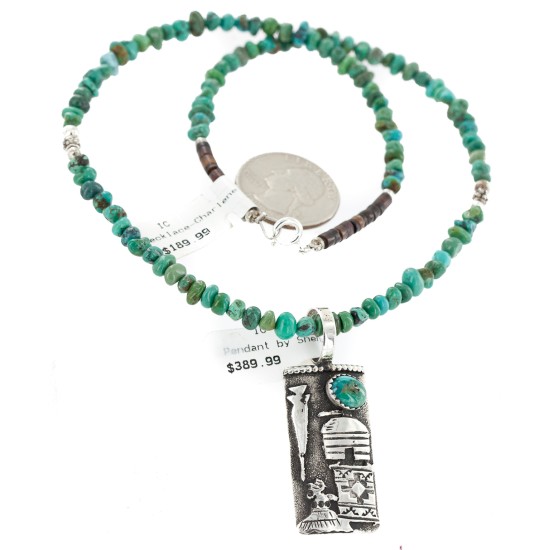 Certified Authentic .925 Sterling Silver Handmade Storyteller Natural Turquoise Native American Necklace 24424-3-790102 Certified Authentic .925 Sterling Silver Handmade Storyteller Natural Turquoise Native American Necklace 24424-3-790102