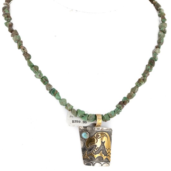 Certified Authentic 12kt Gold Filled and .925 Sterling Silver Handmade Eagle Natural Turquoise Native American Necklace 24200-15807 Certified Authentic 12kt Gold Filled and .925 Sterling Silver Handmade Eagle Natural Turquoise Native American Necklace 24200-15807