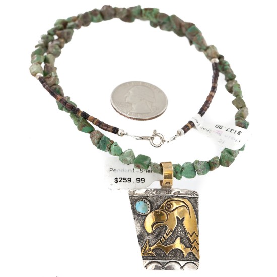 Certified Authentic 12kt Gold Filled and .925 Sterling Silver Handmade Eagle Natural Turquoise Native American Necklace 24200-15807 Certified Authentic 12kt Gold Filled and .925 Sterling Silver Handmade Eagle Natural Turquoise Native American Necklace 24200-15807