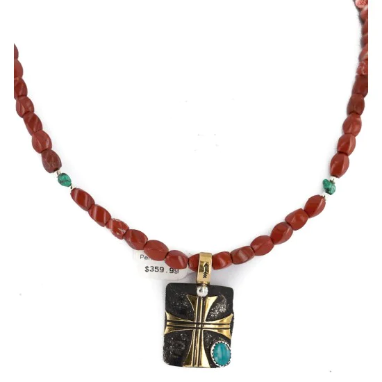 Certified Authentic 12kt Gold Filled and .925 Sterling Silver Handmade Cross Turquoise Red Jasper Native American Necklace 24300-16047-5 Certified Authentic 12kt Gold Filled and .925 Sterling Silver Handmade Cross Turquoise Red Jasper Native American Necklace 24300-16047-5