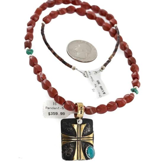 Certified Authentic 12kt Gold Filled and .925 Sterling Silver Handmade Cross Turquoise Red Jasper Native American Necklace 24300-16047-5 Certified Authentic 12kt Gold Filled and .925 Sterling Silver Handmade Cross Turquoise Red Jasper Native American Necklace 24300-16047-5